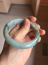 Load image into Gallery viewer, 57.3mm 100% Natural type A greenwatermelon rind  (瓜油青) carved flowers and golden-painted Jadeite Jade bangle PB287-2124
