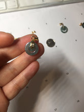 Load image into Gallery viewer, 12.5–14.5mm Type A 100% Natural Icy Watery Light Green Dark Green Gray Guaremala Jadeite Jade Concentric Ring Safety Guardian Donut Mom and Daughter Pendant 子母扣 BH122
