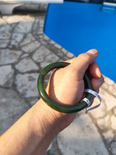 Load image into Gallery viewer, 60.5mm certified 100% Natural dark green/black round cut nephrite Jade(碧玉)  bangle HN13-1575
