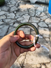 Load image into Gallery viewer, 60.2mm certified 100% Natural dark green/black round cut nephrite Jade(碧玉)  bangle HN14-0140
