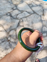 Load image into Gallery viewer, 60.8mm certified 100% Natural dark green/black nephrite Jade(碧玉)  bangle HN15-1586
