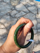 Load image into Gallery viewer, 60.8mm certified 100% Natural dark green/black nephrite Jade(碧玉)  bangle HN15-1586
