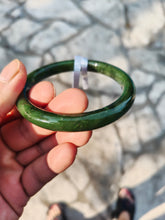 Load image into Gallery viewer, 60.8mm certified 100% Natural dark green/black nephrite Jade(碧玉)  bangle HN15-1586
