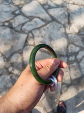 Load image into Gallery viewer, 60.8mm certified 100% Natural dark green/black nephrite Jade(碧玉)  bangle HN15-1586
