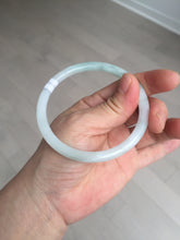 Load image into Gallery viewer, 59.5mm 100% natural certified light green/white round cut slim jadeite jade bangle BL43-1824
