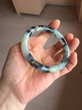 Load image into Gallery viewer, 58mm 100% Natural type A icy watery green dark carved flowers golden-painted round cut Jadeite Jade bangle PH76-5856
