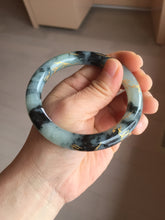 Load image into Gallery viewer, 58mm 100% Natural type A icy watery green dark carved flowers golden-painted round cut Jadeite Jade bangle PH76-5856
