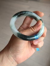 Load image into Gallery viewer, 54.3mm Certified Type A 100% Natural icy watery dark green/white//black Jadeite Jade bangle BM8-8573
