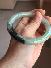Load image into Gallery viewer, 58.4mm 100% Natural type A icy watery green dark carved flowers golden-painted round cut Jadeite Jade bangle PH74-5863
