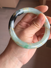 Load image into Gallery viewer, 58.4mm 100% Natural type A icy watery green dark carved flowers golden-painted round cut Jadeite Jade bangle PH74-5863
