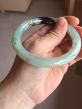 Load image into Gallery viewer, 58.4mm 100% Natural type A icy watery green dark carved flowers golden-painted round cut Jadeite Jade bangle PH74-5863
