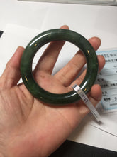 Load image into Gallery viewer, 55mm 100% Natural dark green(碧玉) black round cut nephrite Jade bangle HE104-0127
