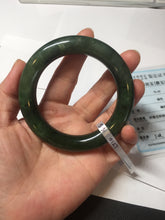 Load image into Gallery viewer, 55mm 100% Natural dark green(碧玉) black round cut nephrite Jade bangle HE104-0127
