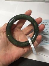 Load image into Gallery viewer, 55mm 100% Natural dark green(碧玉) black round cut nephrite Jade bangle HE104-0127
