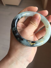 Load image into Gallery viewer, 58mm 100% Natural type A icy watery green dark carved flowers golden-painted round cut Jadeite Jade bangle PH73-5858
