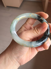 Load image into Gallery viewer, 58mm 100% Natural type A icy watery green dark carved flowers golden-painted round cut Jadeite Jade bangle PH73-5858
