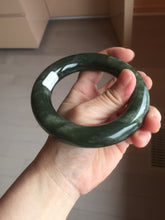 Load image into Gallery viewer, 59.4mm certified 100% Natural dark green/gray/black (nebula dust) chubby round cut nephrite Jade bangle HN56-0876
