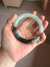 Load image into Gallery viewer, 58mm 100% Natural type A icy watery green dark carved flowers golden-painted round cut Jadeite Jade bangle PH73-5858
