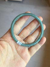 Load image into Gallery viewer, 57.5mm Certified Type A 100% Natural icy watery deep sea dark green/blue/gray/black Guatemala slim round cut Jadeite bangle PC65-7040

