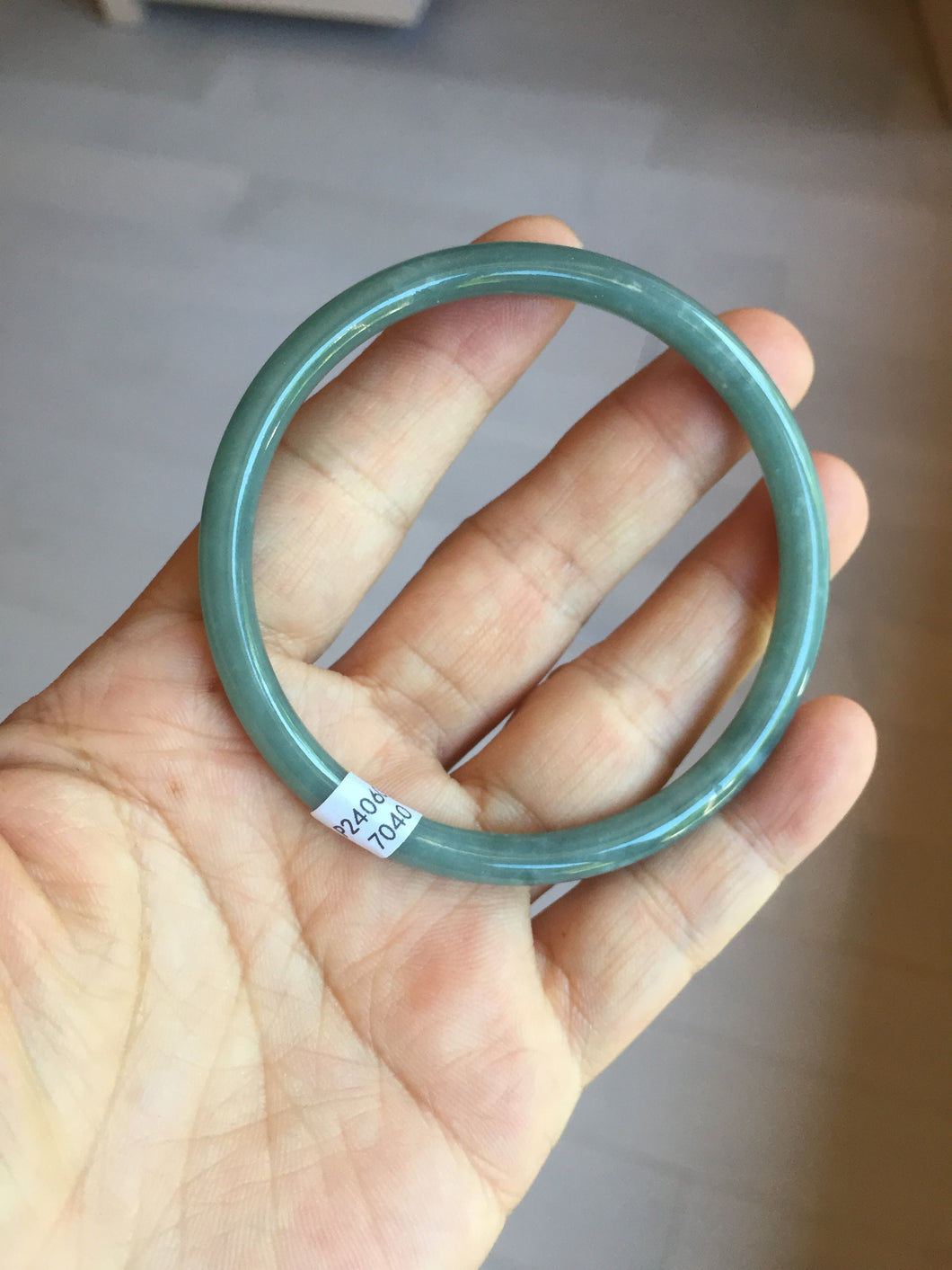 57.5mm Certified Type A 100% Natural icy watery deep sea dark green/blue/gray/black Guatemala slim round cut Jadeite bangle PC65-7040