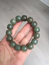 Load image into Gallery viewer, 100% Natural 13.8x12.5mm dark green/gray/brown vintage style nephrite Jade bead bracelet HF76
