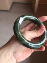 Load image into Gallery viewer, Sold  56mm certified 100% Natural dark green/gray/black (nebula dust) chubby round cut nephrite Jade bangle HN55-0883

