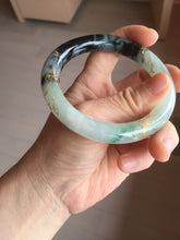 Load image into Gallery viewer, 58mm 100% Natural type A icy watery green dark carved flowers golden-painted round cut Jadeite Jade bangle PH73-5858
