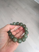 Load image into Gallery viewer, 100% Natural 13.8x12.5mm dark green/gray/brown vintage style nephrite Jade bead bracelet HF76
