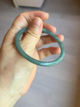 Load image into Gallery viewer, 57.5mm Certified Type A 100% Natural icy watery deep sea dark green/blue/gray/black Guatemala slim round cut Jadeite bangle PC65-7040
