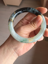 Load image into Gallery viewer, 58mm 100% Natural type A icy watery green dark carved flowers golden-painted round cut Jadeite Jade bangle PH73-5858
