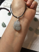 Load image into Gallery viewer, 100% natural type A dark green/light green/white/gray jadeite jade fox pendant necklace BF149
