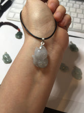 Load image into Gallery viewer, 100% natural type A dark green/light green/white/gray jadeite jade fox pendant necklace BF149
