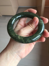 Load image into Gallery viewer, Sold  56mm certified 100% Natural dark green/gray/black (nebula dust) chubby round cut nephrite Jade bangle HN55-0883
