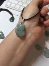 Load image into Gallery viewer, 100% natural type A dark green/light green/white/gray jadeite jade fox pendant necklace BF149
