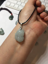 Load image into Gallery viewer, 100% natural type A dark green/light green/white/gray jadeite jade fox pendant necklace BF149
