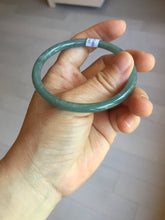 Load image into Gallery viewer, 57.5mm Certified Type A 100% Natural icy watery deep sea dark green/blue/gray/black Guatemala slim round cut Jadeite bangle PC65-7040

