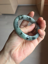 Load image into Gallery viewer, 53.5mm certified 100% natural Type A dark green black white Blooming Ink(水墨花开) jadeite jade bangle PB292-0508

