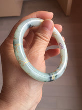 Load image into Gallery viewer, 58mm certified 100% natural type A green with green floating flowers carved flowers golden-painted round cut  jadeite bangle PH149-5865
