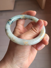 Load image into Gallery viewer, 58mm certified 100% natural type A green with green floating flowers carved flowers golden-painted round cut  jadeite bangle PH149-5865
