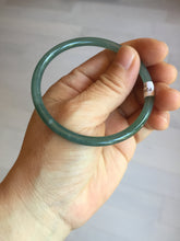 Load image into Gallery viewer, 56.5mm Certified Type A 100% Natural icy watery green/blue/black/gray slim round cut Guatemala Jadeite bangle PC63-7050
