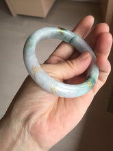 Load image into Gallery viewer, 55.4mm 100% Natural type A green purple white carved flowers and golden-painted Jadeite Jade bangle PB228-0264
