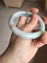 Load image into Gallery viewer, 55.4mm 100% Natural type A green purple white carved flowers and golden-painted Jadeite Jade bangle PB228-0264
