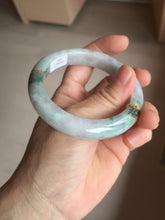 Load image into Gallery viewer, 55.4mm 100% Natural type A green purple white carved flowers and golden-painted Jadeite Jade bangle PB228-0264
