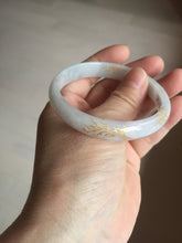 Load image into Gallery viewer, 56mm 100% Natural type A light green purple white carved flowers and golden-painted Jadeite Jade bangle PB227-0274
