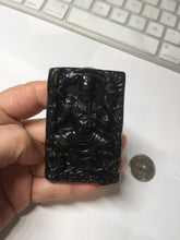 Load image into Gallery viewer, 100% Natural type A dark green black jadeite jade(墨翠, mocui) God of wealth General Guan (武财神关公) pendant pendant/worry stone AA64
