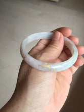 Load image into Gallery viewer, 56mm 100% Natural type A light green purple white carved flowers and golden-painted Jadeite Jade bangle PB227-0274
