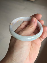 Load image into Gallery viewer, 56mm 100% Natural type A light green purple white carved flowers and golden-painted Jadeite Jade bangle PB227-0274
