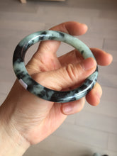 Load image into Gallery viewer, 58.5mm certified 100% natural type A dark green white with green floating flowers jadeite bangle PH148-5855
