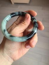 Load image into Gallery viewer, 58.5mm certified 100% natural type A dark green white with green floating flowers jadeite bangle PH148-5855
