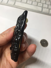 Load image into Gallery viewer, 100% Natural type A dark green black jadeite jade(墨翠, mocui) God of wealth General Guan (武财神关公) pendant pendant/worry stone AA64
